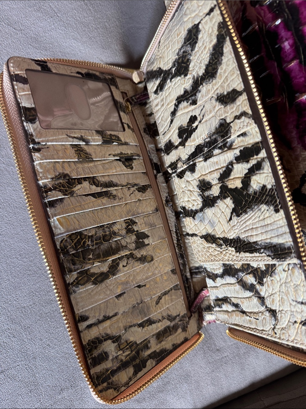 Brahmin Ivory, Black & Magenta Embossed Satchel with Wallet - Picture 3 of 7